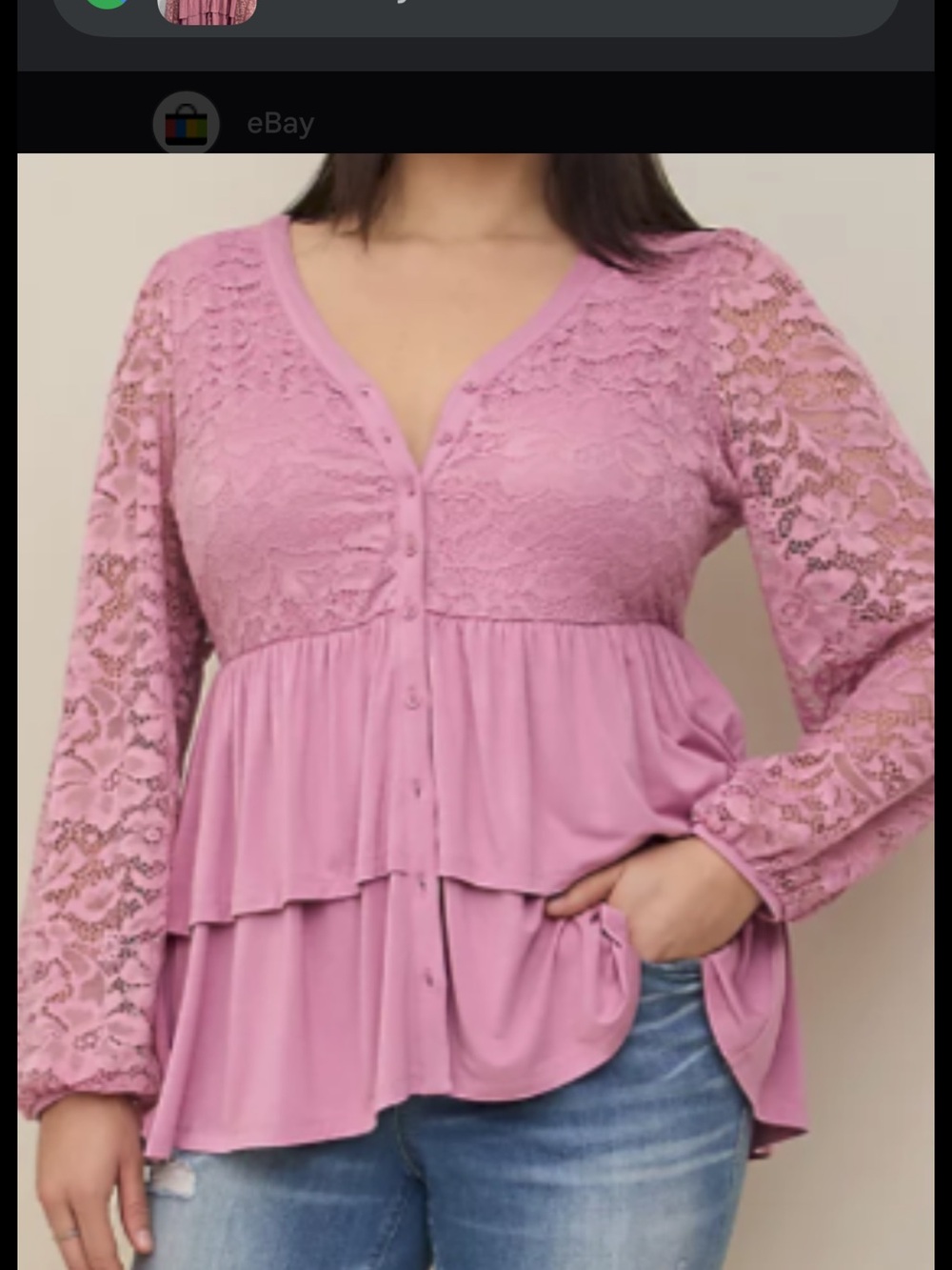 torrid Mauve Lace Tiered Button-Front Peplum Top. EUC